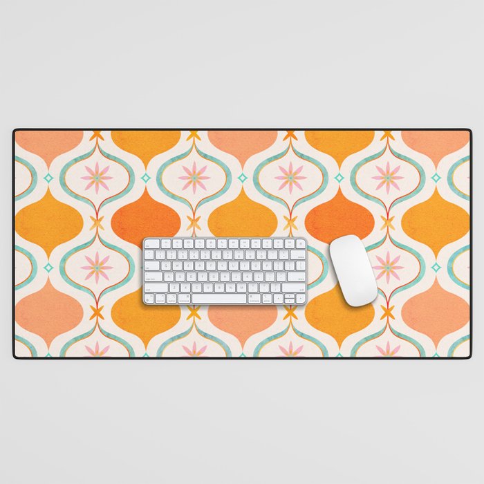 Orange Mid Century Tile Pattern Desk Mat Gallery Image 1