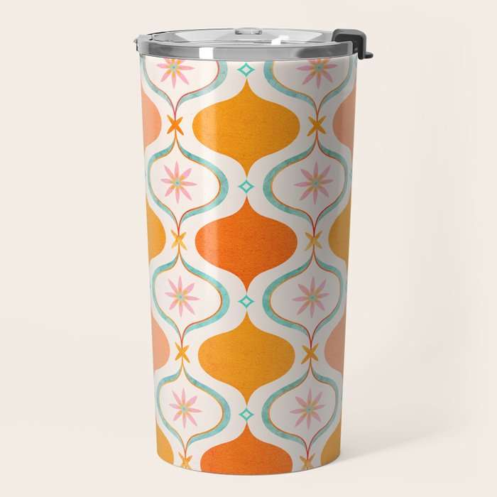Orange Mid Century Tile Pattern Travel Mug Gallery Image 2