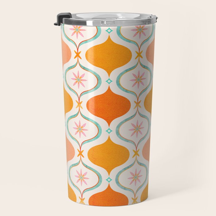 Orange Mid Century Tile Pattern Travel Mug Gallery Image 3