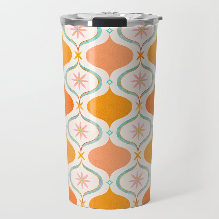 Orange Mid Century Tile Pattern Travel Mug Gallery Image 1
