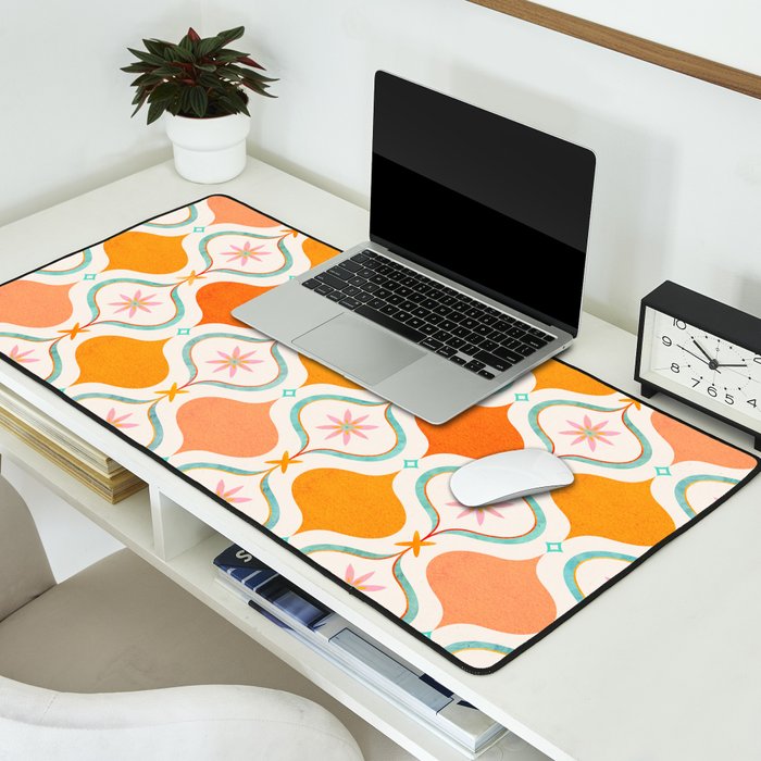 Orange Mid Century Tile Pattern Desk Mat Gallery Image 2