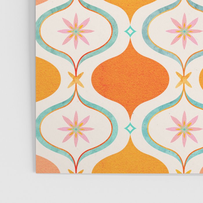 Orange Mid Century Tile Pattern Poster Gallery Image 3