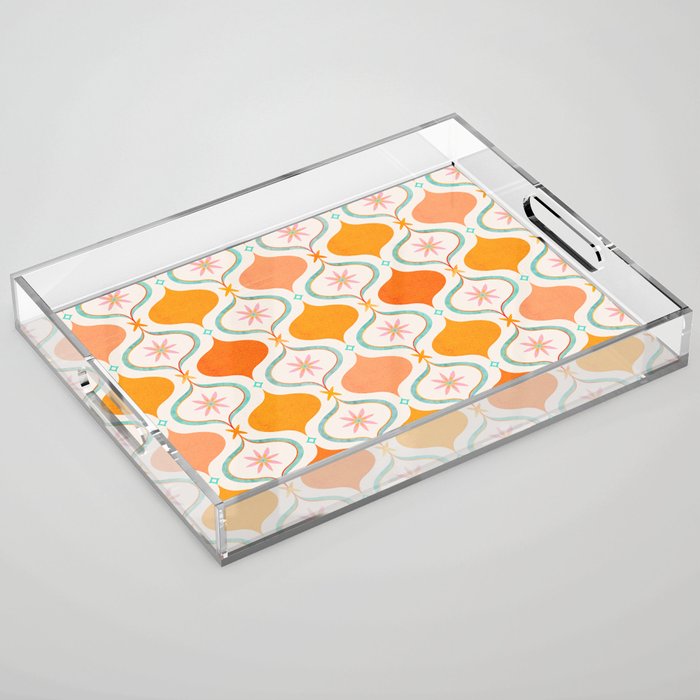Orange Mid Century Tile Pattern Acrylic Tray Gallery Image 1
