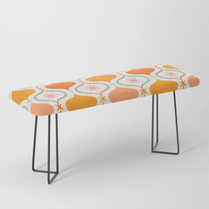 Orange Mid Century Tile Pattern Bench Gallery Image 1