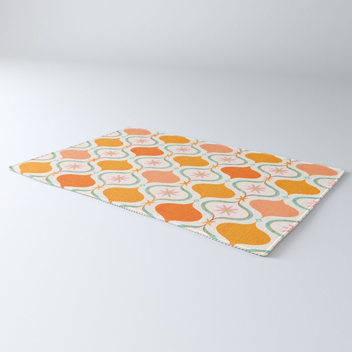 Orange Mid Century Tile Pattern Rug Gallery Image 3