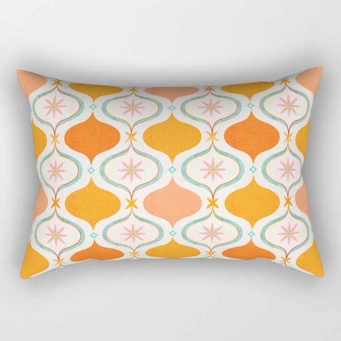 Orange Mid Century Tile Pattern Rectangular Pillow Gallery Image 1