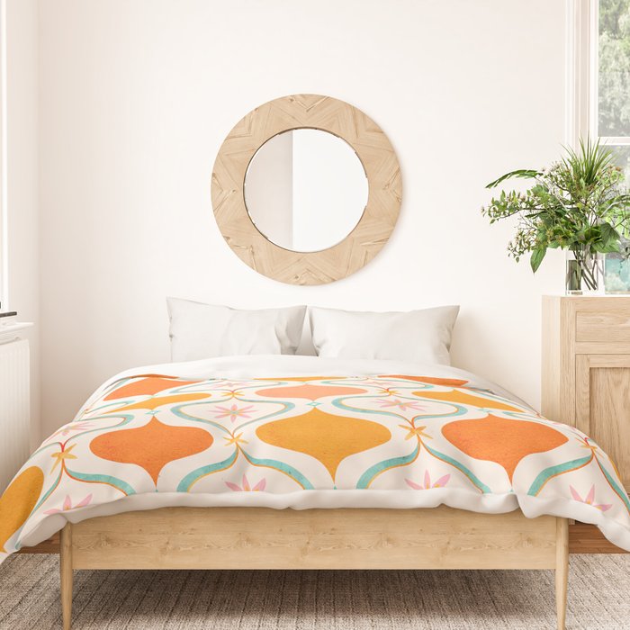 Orange Mid Century Tile Pattern Duvet Cover Gallery Image 3