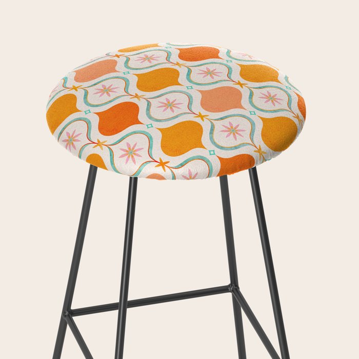 Orange Mid Century Tile Pattern Stool Gallery Image 2