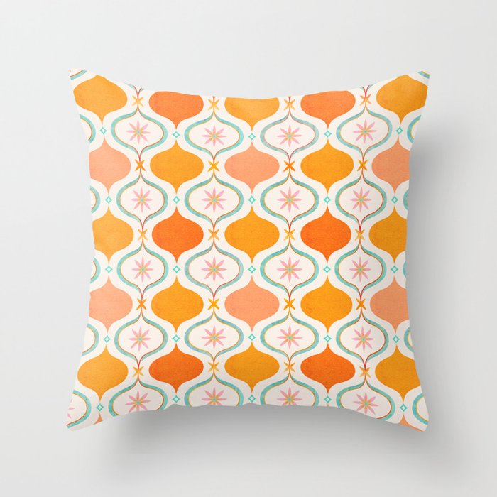 Orange Mid Century Tile Pattern Throw Pillow Gallery Image 6