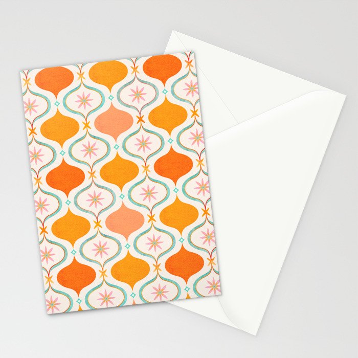 Orange Mid Century Tile Pattern Stationery Card Gallery Image 2