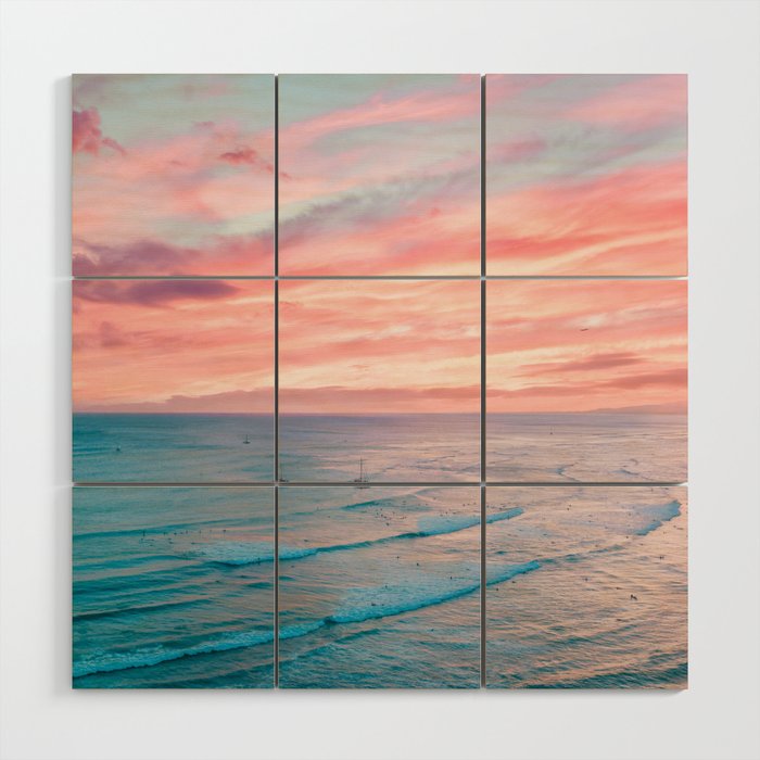 Pink Cotton Candy Ocean Sunset Wood Wall Art Gallery Image 1