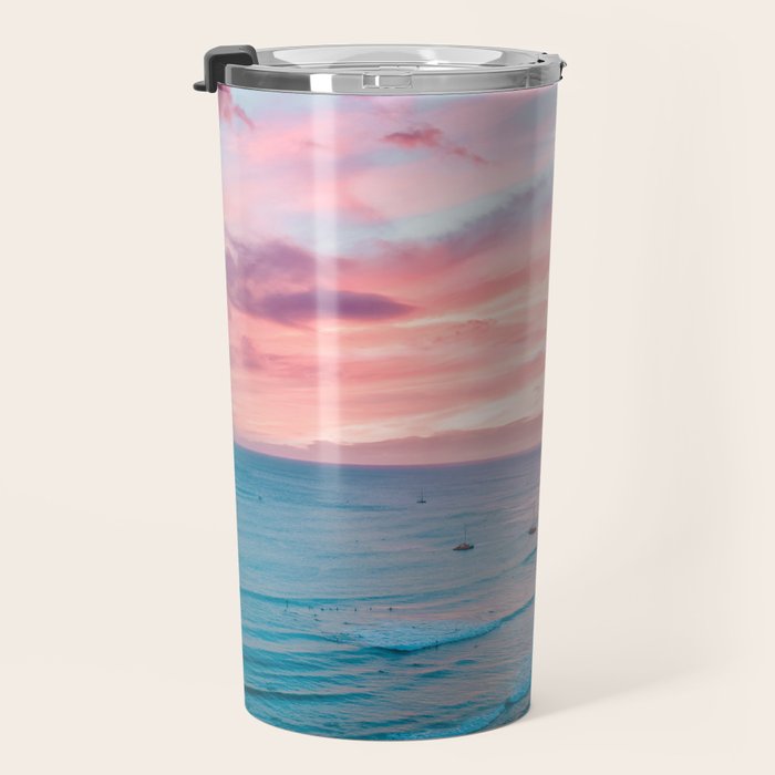Pink Cotton Candy Ocean Sunset Travel Mug Gallery Image 3