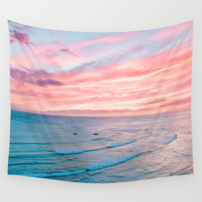 Pink Cotton Candy Ocean Sunset Wall Tapestry Gallery Image 4