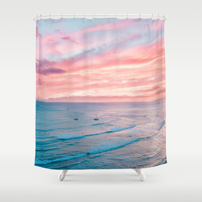 Pink Cotton Candy Ocean Sunset Shower Curtain Gallery Image 1