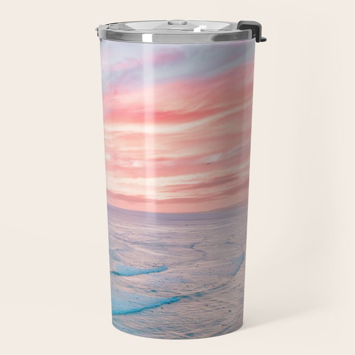 Pink Cotton Candy Ocean Sunset Travel Mug Gallery Image 2