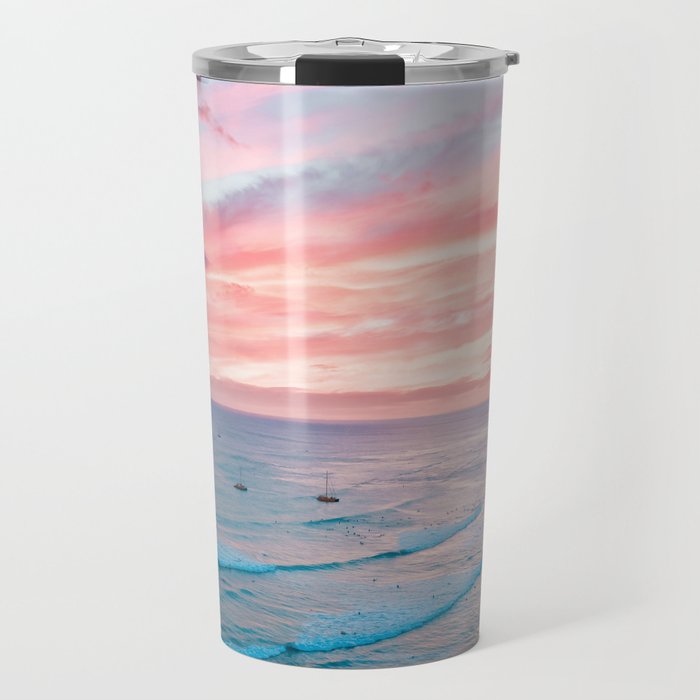 Pink Cotton Candy Ocean Sunset Travel Mug Gallery Image 1