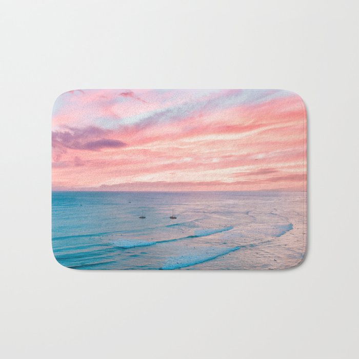 Pink Cotton Candy Ocean Sunset Bath Mat Gallery Image 1