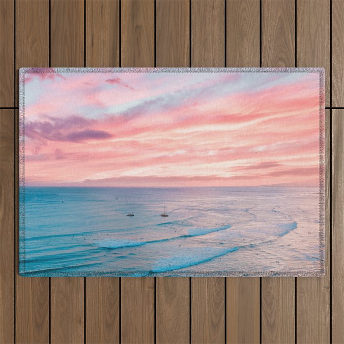 Pink Cotton Candy Ocean Sunset Outdoor Rug Gallery Image 1