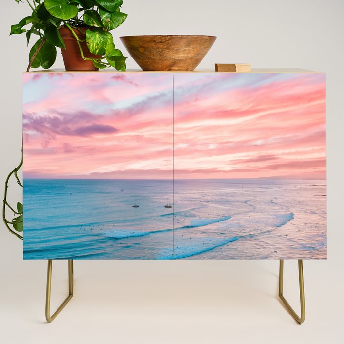Pink Cotton Candy Ocean Sunset Credenza Gallery Image 1