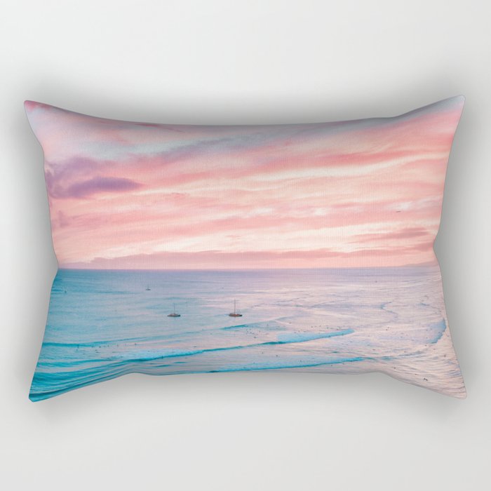 Pink Cotton Candy Ocean Sunset Rectangular Pillow Gallery Image 1