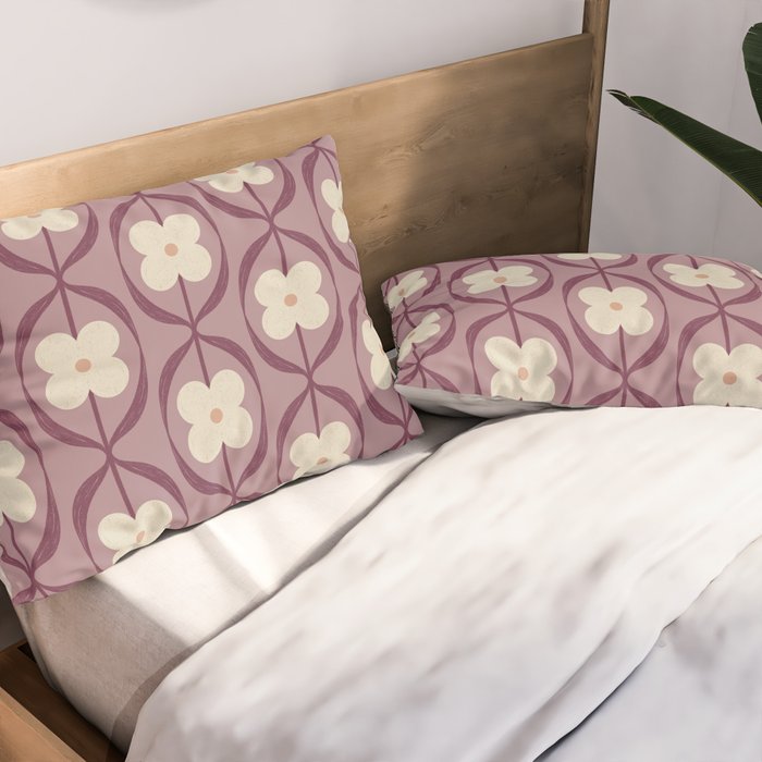 Violet Retro Flowers Vintage Daisy Floral Geometric Pillow Sham Gallery Image 2