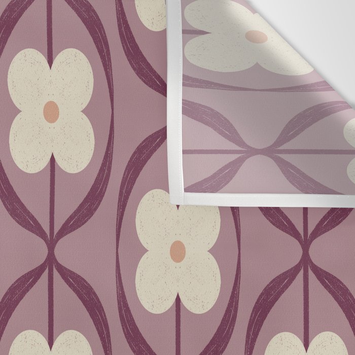 Violet Retro Flowers Vintage Daisy Floral Geometric Wall Tapestry Gallery Image 3