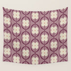 Violet Retro Flowers Vintage Daisy Floral Geometric Wall Tapestry Gallery Image 4