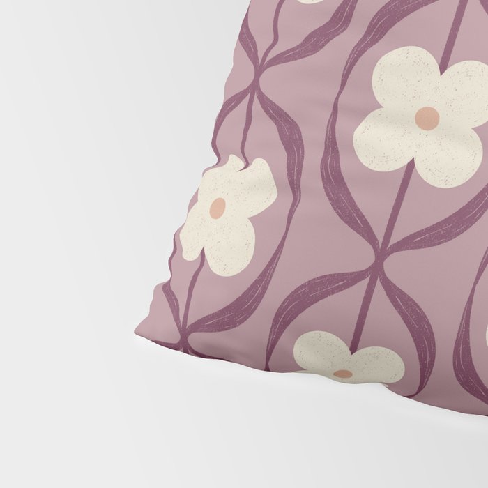 Violet Retro Flowers Vintage Daisy Floral Geometric Pillow Sham Gallery Image 4