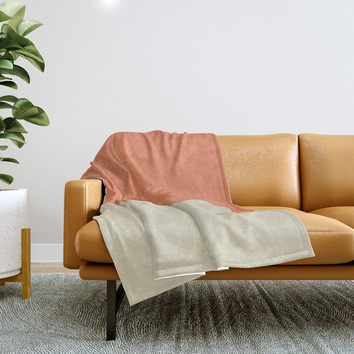 Nami Minimalist Wave Abstract in Pumpkin Orange and Warm Beige Throw Blanket Gallery Image 1
