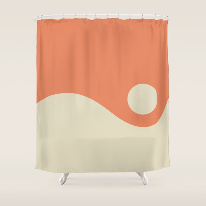 Nami Minimalist Wave Abstract in Pumpkin Orange and Warm Beige Shower Curtain Gallery Image 1