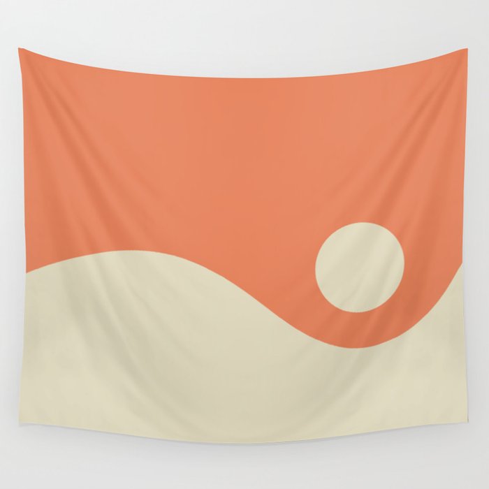 Nami Minimalist Wave Abstract in Pumpkin Orange and Warm Beige Wall Tapestry Gallery Image 1