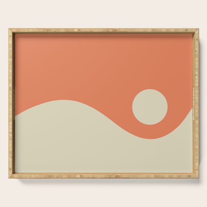 Nami Minimalist Wave Abstract in Pumpkin Orange and Warm Beige Serving Tray Gallery Image 1