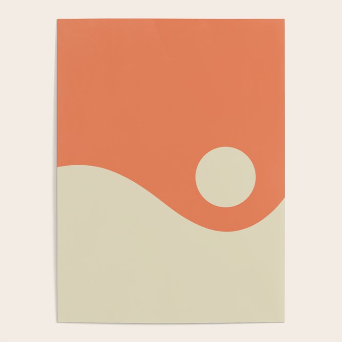 Nami Minimalist Wave Abstract in Pumpkin Orange and Warm Beige Poster Gallery Image 1