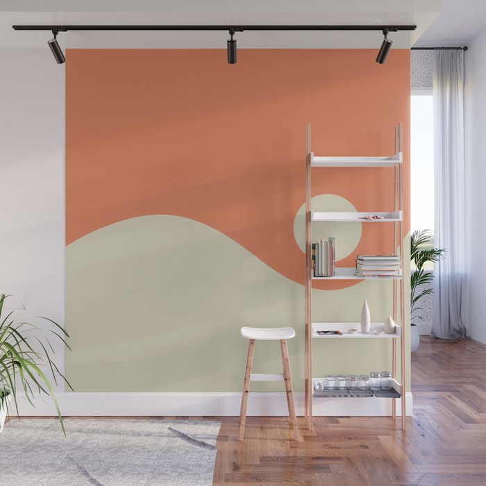 Nami Minimalist Wave Abstract in Pumpkin Orange and Warm Beige Wall Mural Gallery Image 1