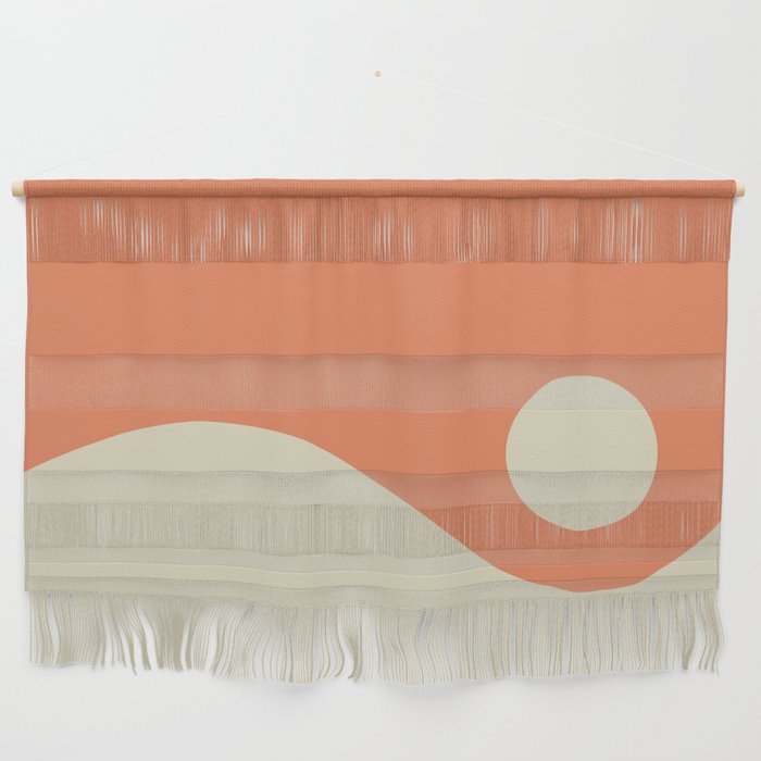 Nami Minimalist Wave Abstract in Pumpkin Orange and Warm Beige Wall Hanging Gallery Image 1