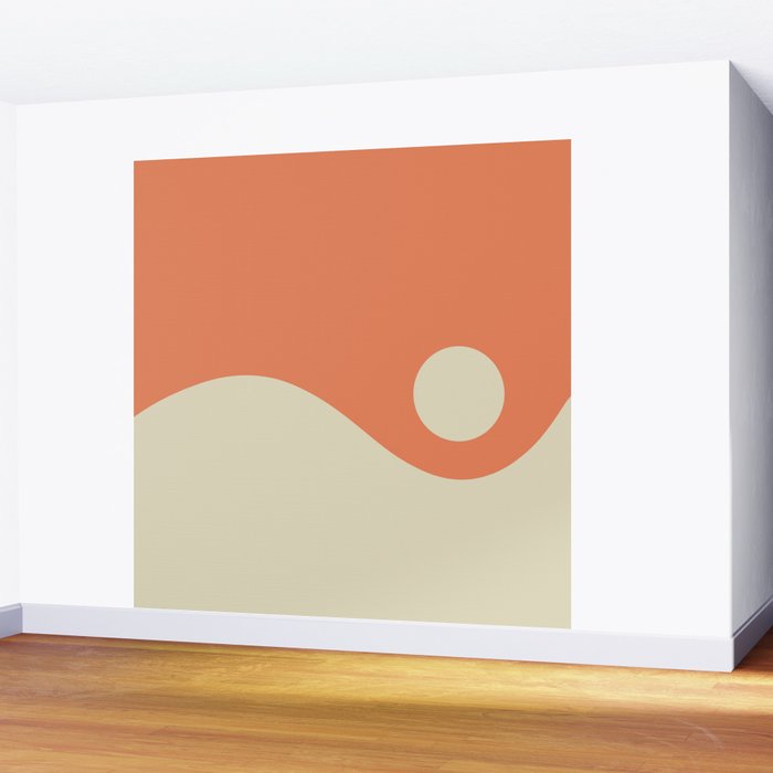 Nami Minimalist Wave Abstract in Pumpkin Orange and Warm Beige Wall Mural Gallery Image 2