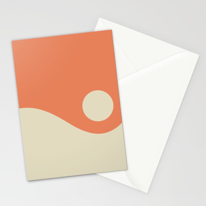 Nami Minimalist Wave Abstract in Pumpkin Orange and Warm Beige Stationery Card Gallery Image 2