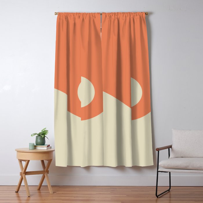 Nami Minimalist Wave Abstract in Pumpkin Orange and Warm Beige Window Curtain Gallery Image 5