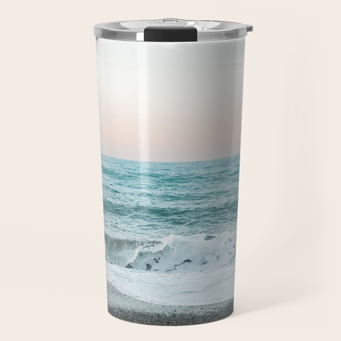 Sunset by the sea - Blue ocean, pink sky Travel Mug Gallery Image 1