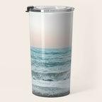 Sunset by the sea - Blue ocean, pink sky Travel Mug Gallery Image 3