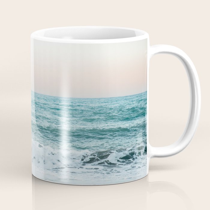 Sunset by the sea - Blue ocean, pink sky Coffee Mug Gallery Image 1