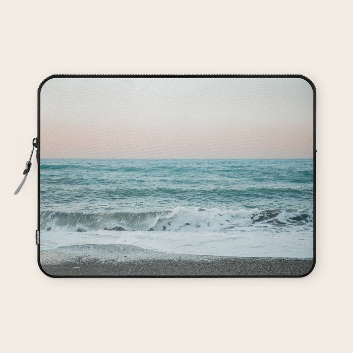 Sunset by the sea - Blue ocean, pink sky Laptop Sleeve Gallery Image 1