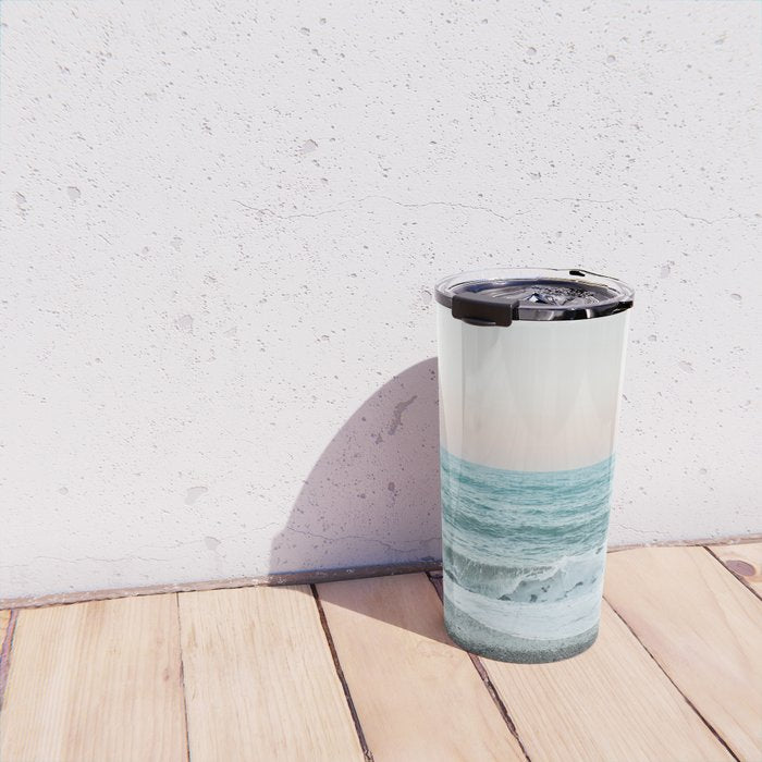 Sunset by the sea - Blue ocean, pink sky Travel Mug Gallery Image 4
