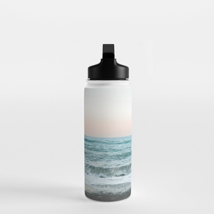 Sunset by the sea - Blue ocean, pink sky Water Bottle Gallery Image 3