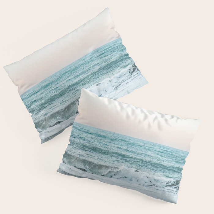 Sunset by the sea - Blue ocean, pink sky Pillow Sham Gallery Image 1