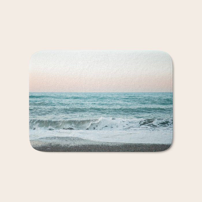 Sunset by the sea - Blue ocean, pink sky Bath Mat Gallery Image 1