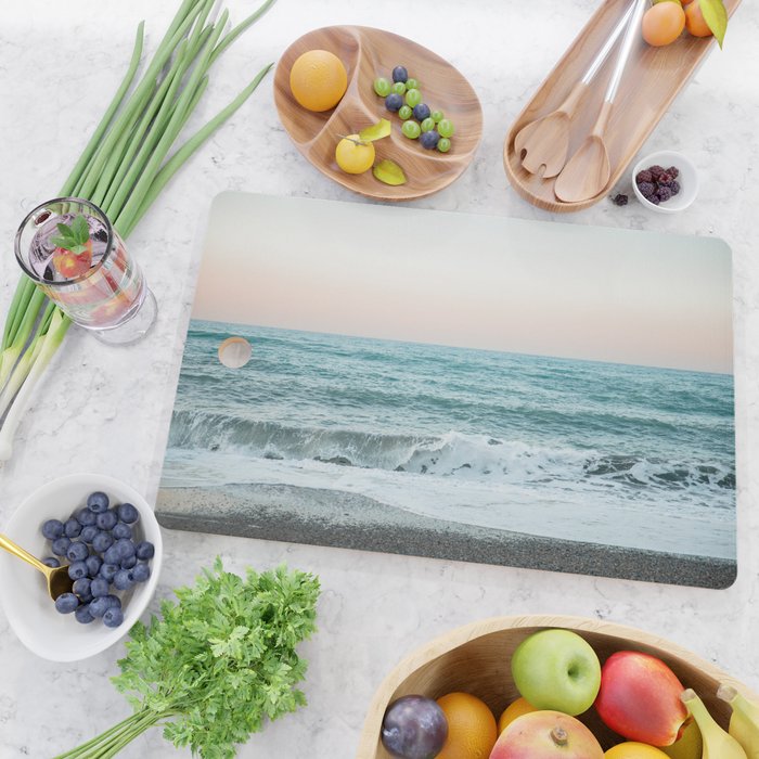 Sunset by the sea - Blue ocean, pink sky Cutting Board Gallery Image 2