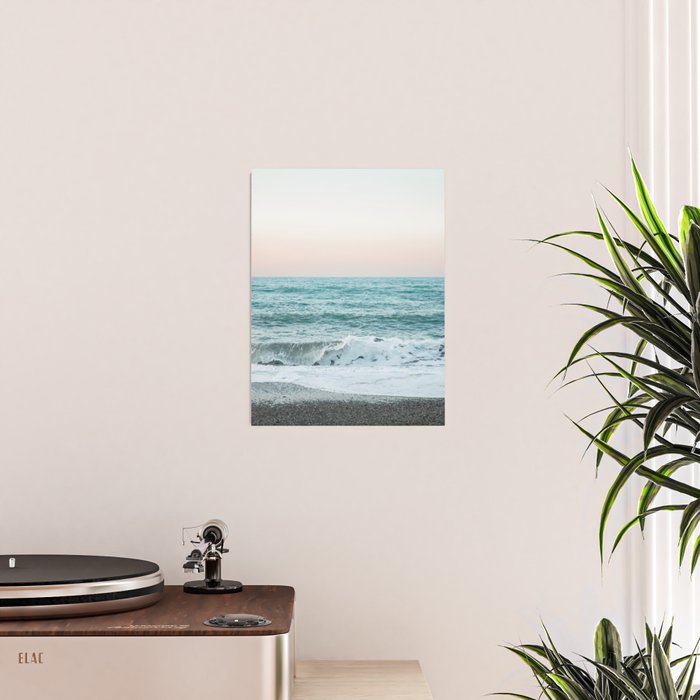 Sunset by the sea - Blue ocean, pink sky Poster Gallery Image 2