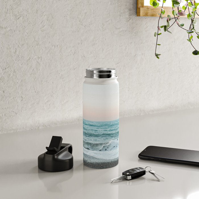 Sunset by the sea - Blue ocean, pink sky Water Bottle Gallery Image 4