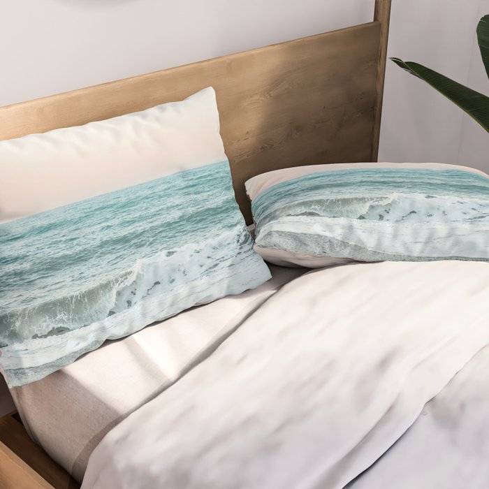 Sunset by the sea - Blue ocean, pink sky Pillow Sham Gallery Image 2